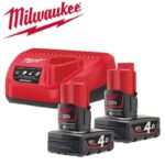 MILWAUKEE M12™ NRG-402 2 ΜΠΑΤΑΡΙΕΣ 12V 4.0 AH ΦΟΡΤΙΣΤΗΣ C12 C