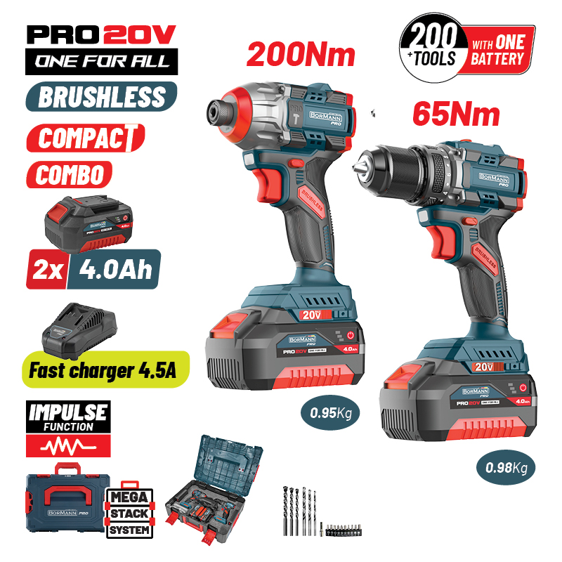 BBP5431X44T2CA BORMANN Pro BBP5431X44T2CA Σετ Compact Brushless Κρουστικό Δραπαν/βιδο & Παλμικό Κατσαβίδι Brushless - Image 1