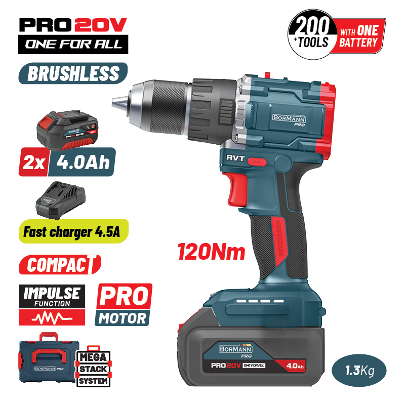 BBP5451X44CA BORMANN Pro BBP5451X44CA Δραπαν/βιδο Κρουστικό 20V, 2x4Ah, Li-Ion, Compact,2 Ταχύτητες & Βαλίτσα - Image 1