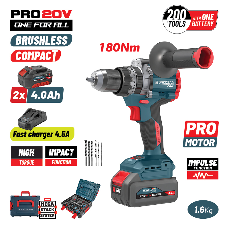 BBP5461X44CA BORMANN Pro BBP5461X44CA Δραπανοκατσάβιδο Κρουστικό, Compact, Brushless Mπαταρίας 20V,Li-Ion,2x4.0Ah - Image 1